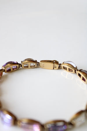 Amethyst Purple & Pink Stone Bronzed Sterling Silver Bracelet