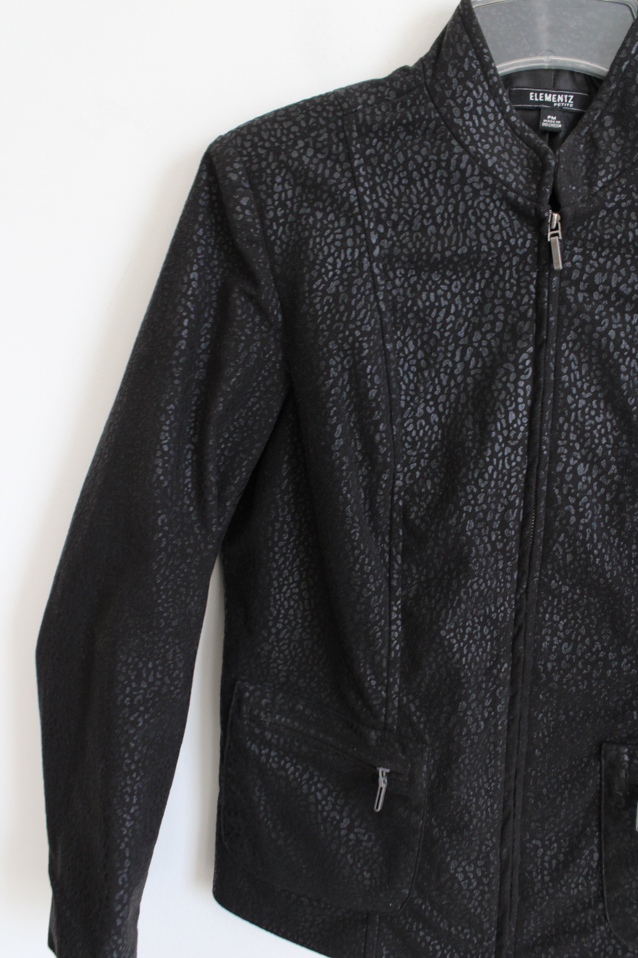 Elementz Black Sueded Cheetah Print Jacket | M Petite