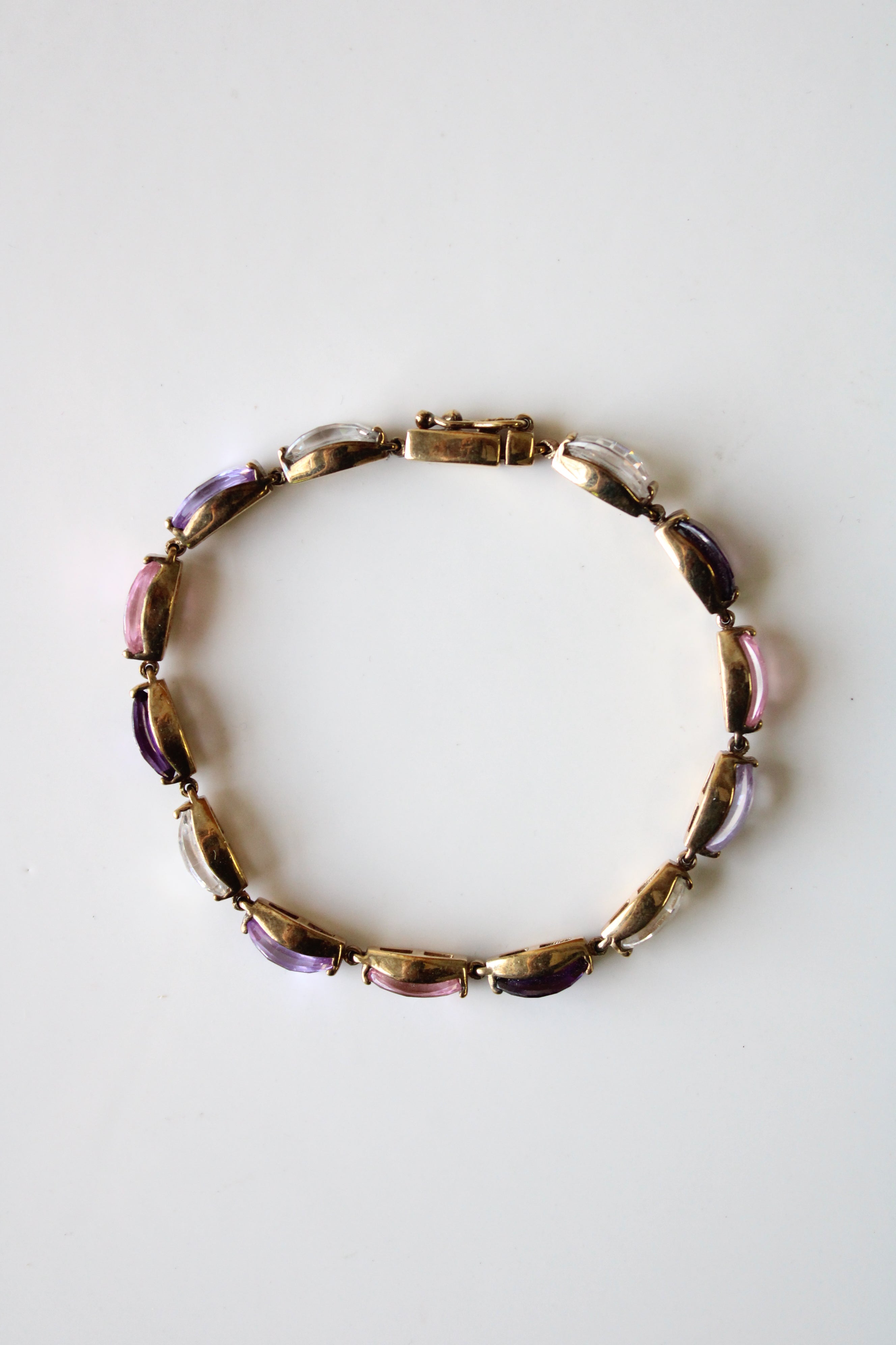 Amethyst Purple & Pink Stone Bronzed Sterling Silver Bracelet