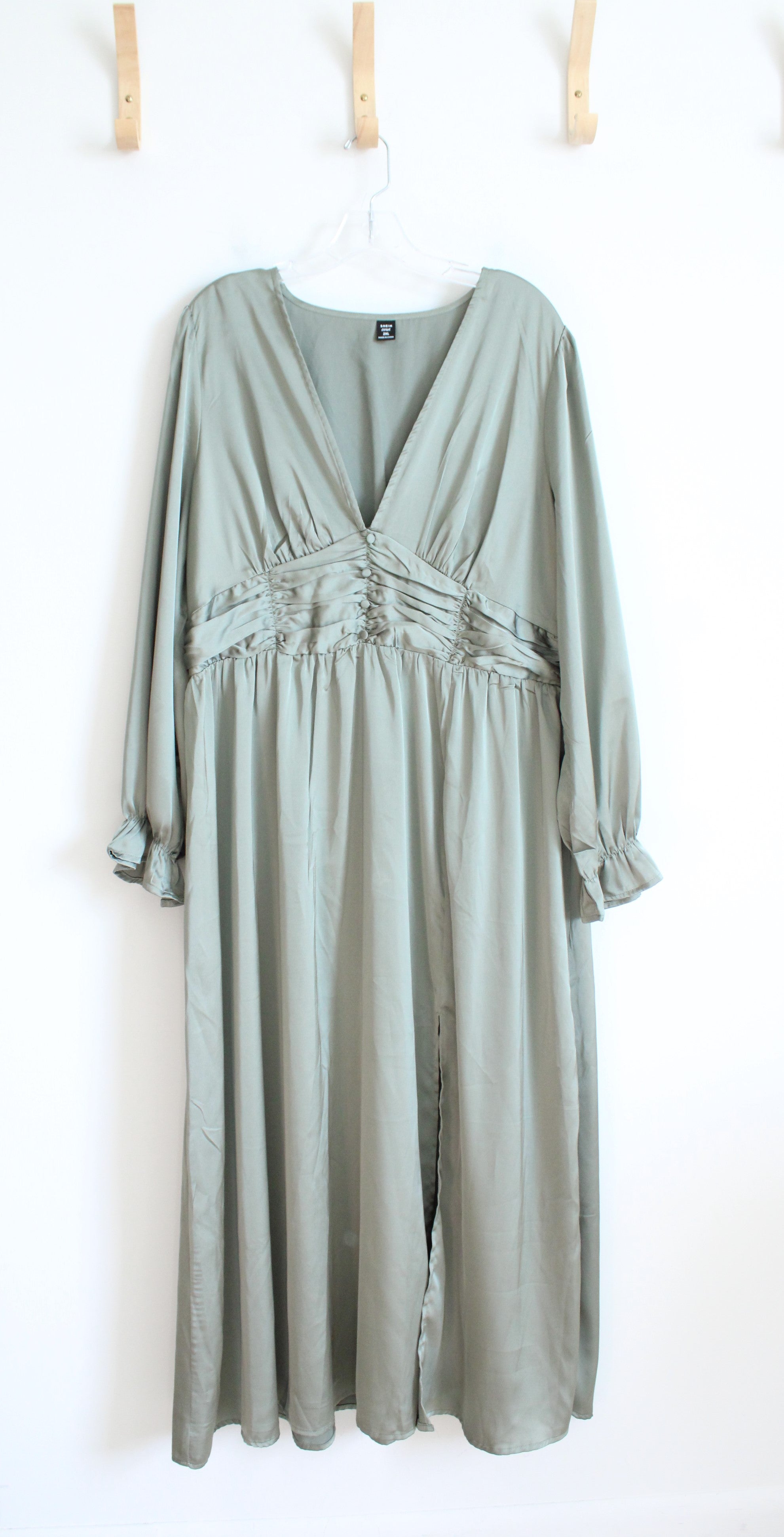 Shein Curve Sage Green Satin Long Sleeved Maxi Dress | 2XL