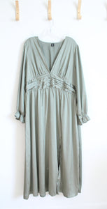 Shein Curve Sage Green Satin Long Sleeved Maxi Dress | 2XL