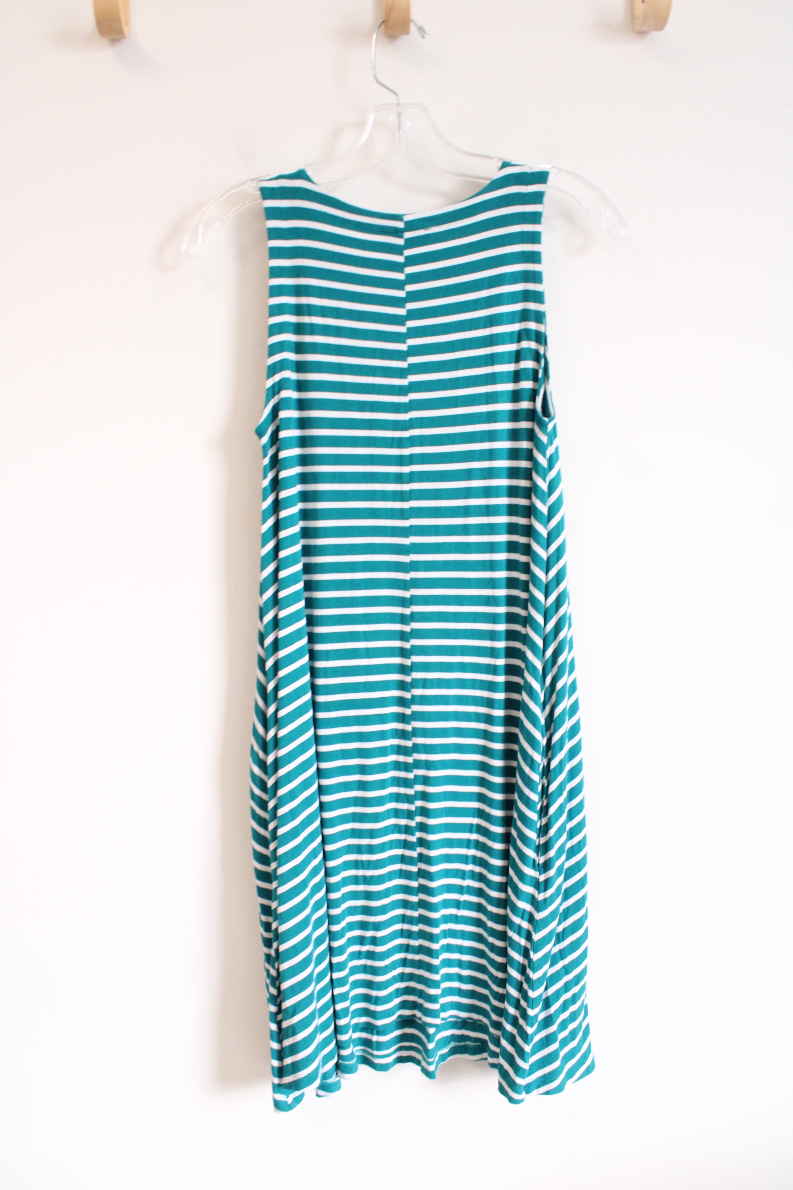 Lord & Taylor Teal Blue & White Striped Sleeveless Dress | S Petite