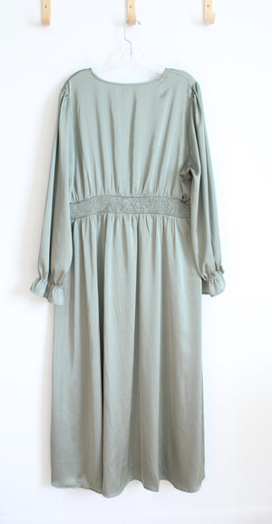 Shein Curve Sage Green Satin Long Sleeved Maxi Dress | 2XL