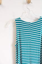 Lord & Taylor Teal Blue & White Striped Sleeveless Dress | S Petite