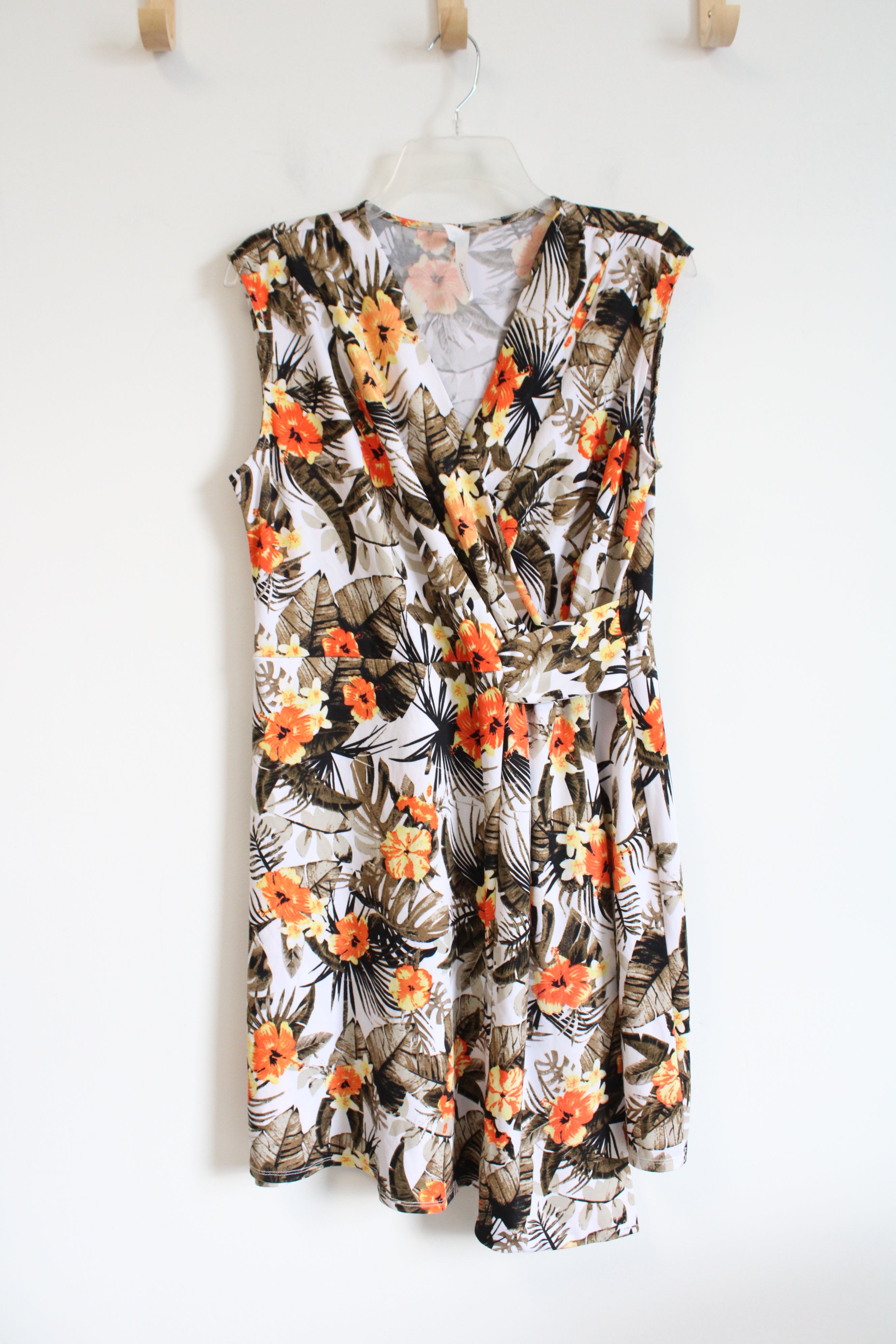 NY Collection Orange Yellow & Brown Floral Wrap Dress | M