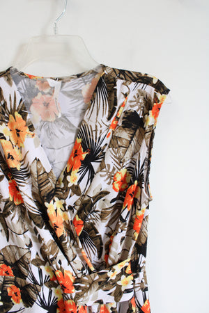 NY Collection Orange Yellow & Brown Floral Wrap Dress | M