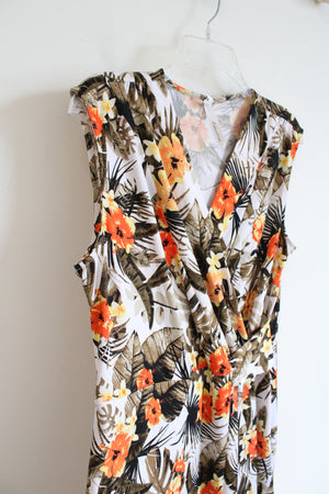 NY Collection Orange Yellow & Brown Floral Wrap Dress | M