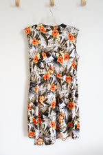 NY Collection Orange Yellow & Brown Floral Wrap Dress | M