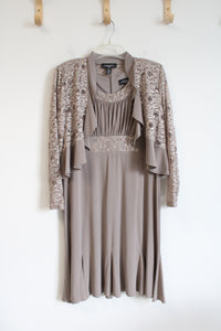 R&M Richards Lace & Rhinestone Taupe Dress & Jacket Set | 8 Petite