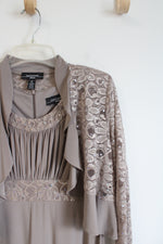 R&M Richards Lace & Rhinestone Taupe Dress & Jacket Set | 8 Petite