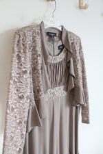 R&M Richards Lace & Rhinestone Taupe Dress & Jacket Set | 8 Petite