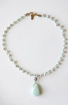 White Genuine Baroque Pearl & Blue Crystal Beaded Pendant Necklace