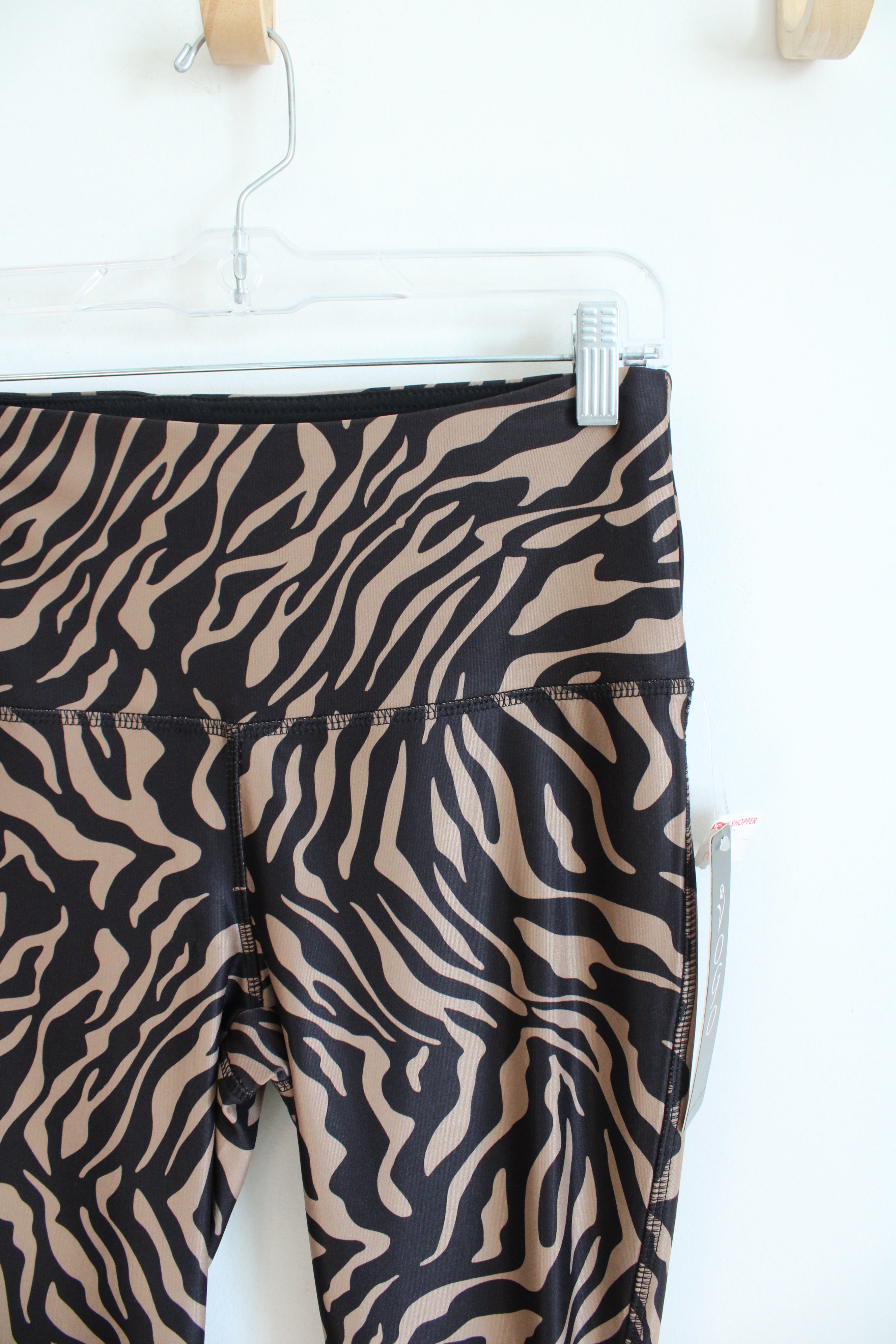 NEW Vogo Athletica Black & Brown Zebra Print Athletic Leggings | M (7/8)