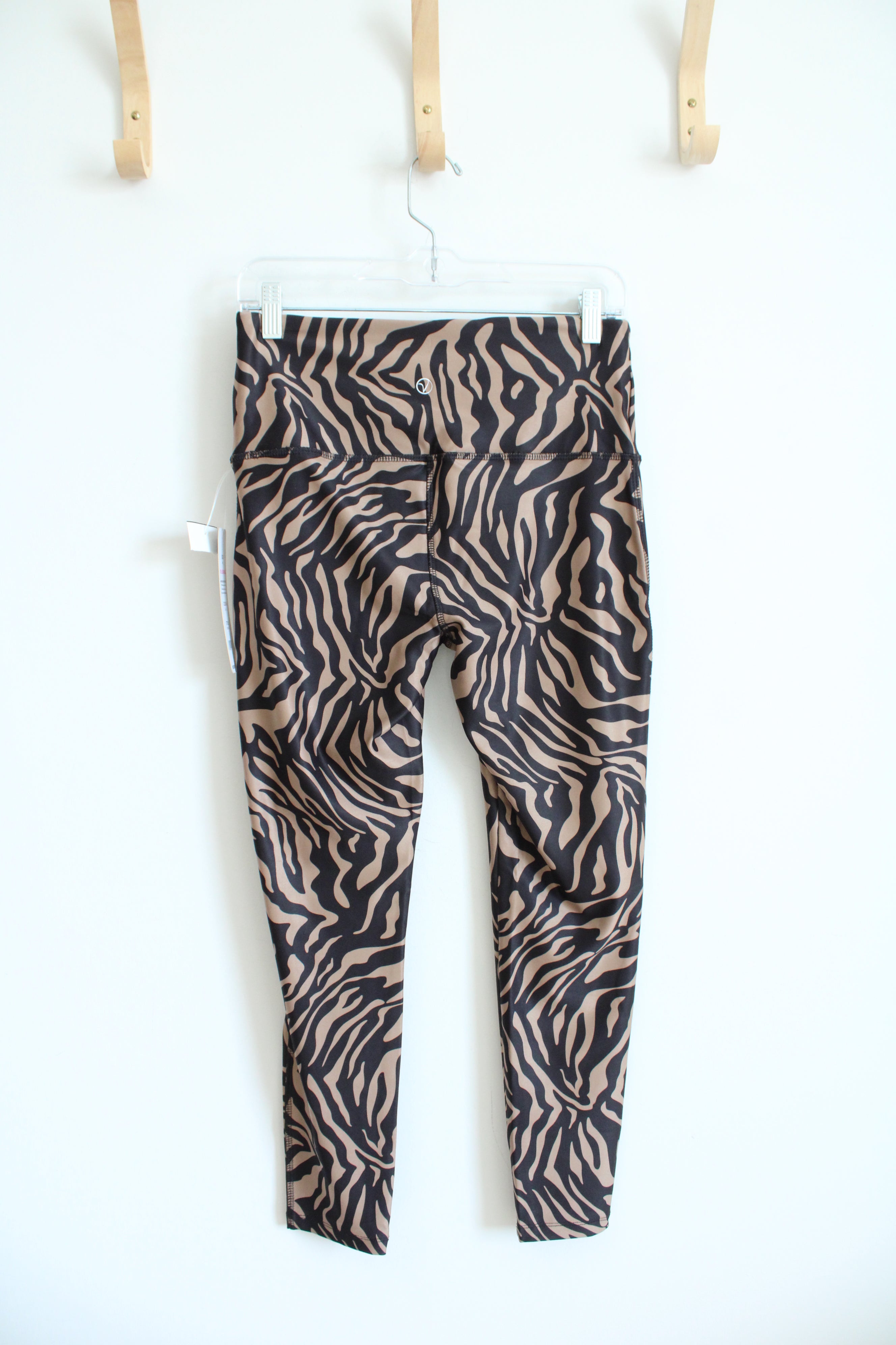 NEW Vogo Athletica Black & Brown Zebra Print Athletic Leggings | M (7/8)