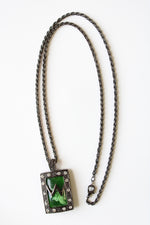 Black Metal Green Acrylic Pendant Necklace