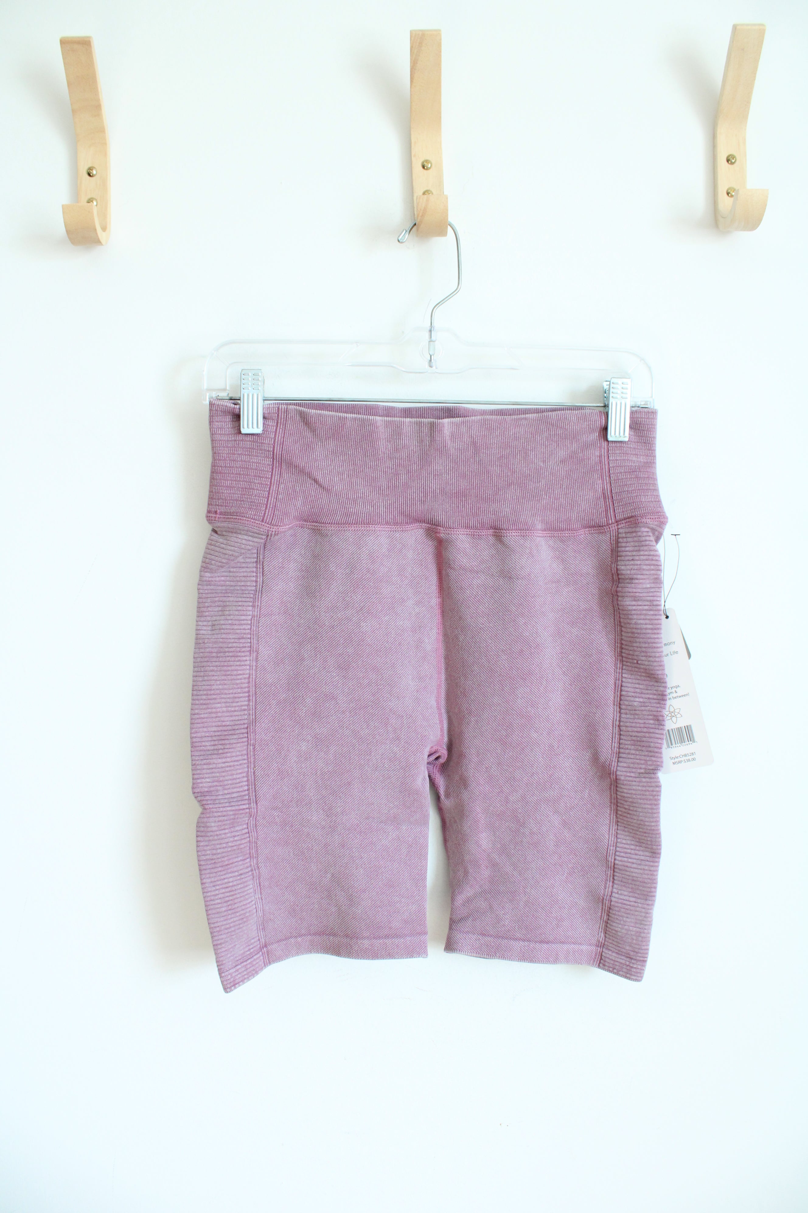 NEW Harmony Balance Stretch Purple Mineral Wash Biker Shorts | S