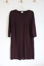 J.Jill Ponte Burgundy Herringbone Long Sleeved Dress | S Petite