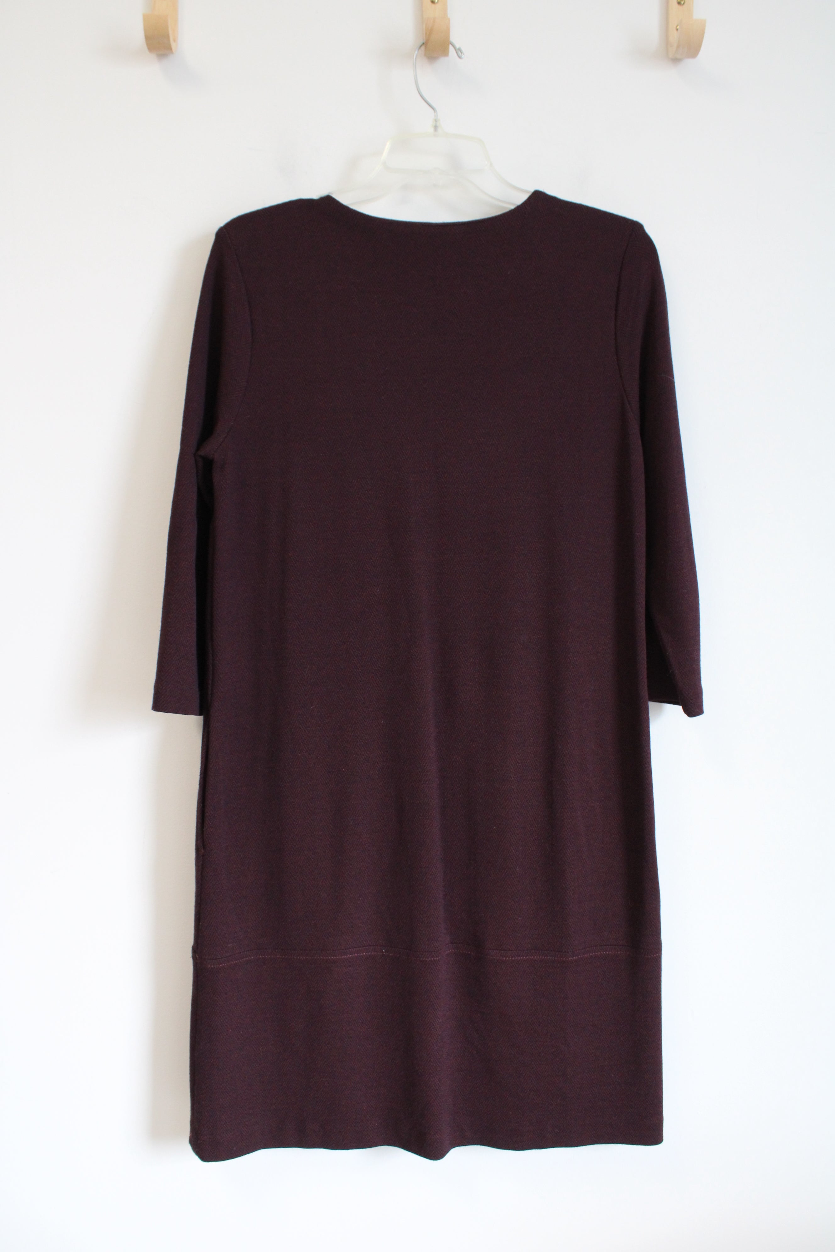 J.Jill Ponte Burgundy Herringbone Long Sleeved Dress | S Petite