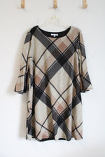 Sandra Darren Tan & Black Plaid Soft Dress | XL