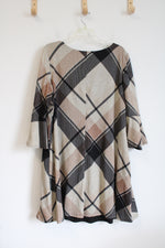 Sandra Darren Tan & Black Plaid Soft Dress | XL