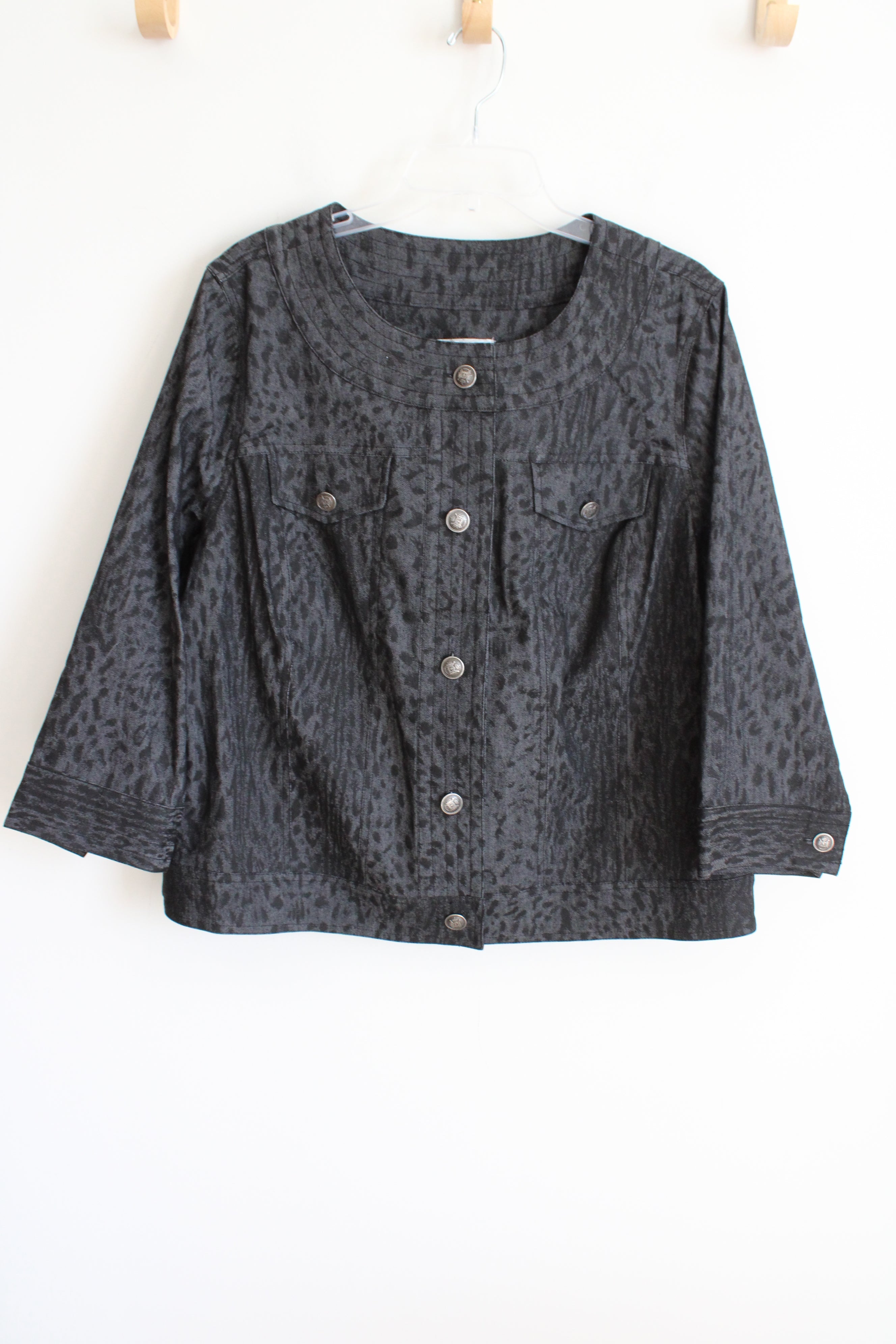 Dressbarn Gray Print Denim Jacket 14 16 Jubilee Thrift