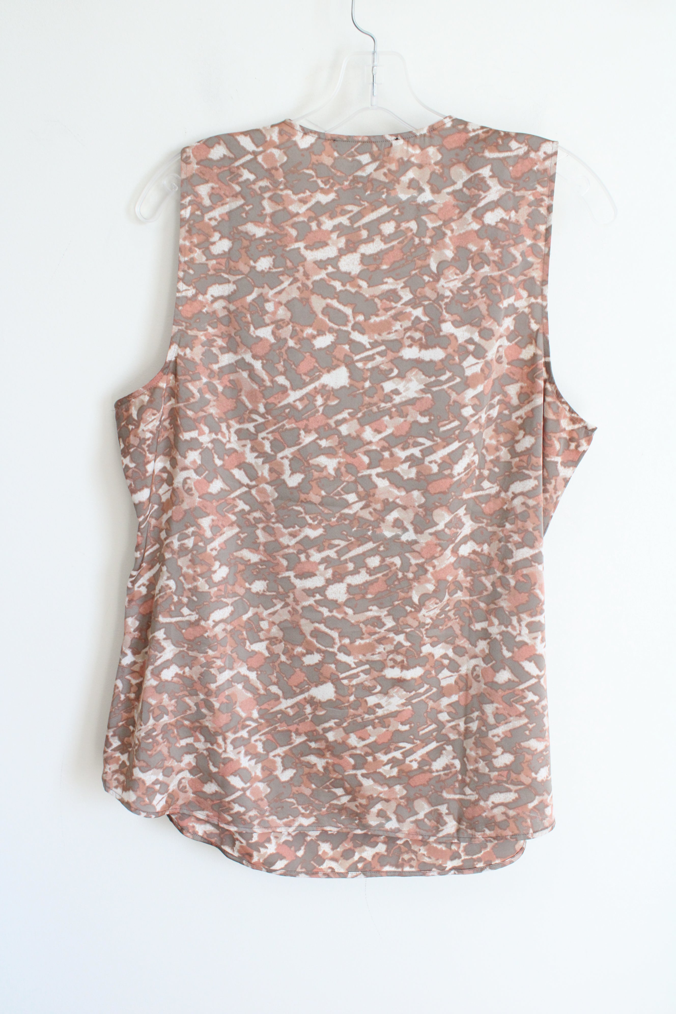 Ann Taylor Tan Satin Print Ruffle Tank Blouse | 14