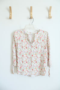 Rose & Rhyme Floral White Long Sleeved Top | L