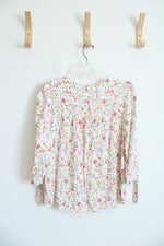 Rose & Rhyme Floral White Long Sleeved Top | L