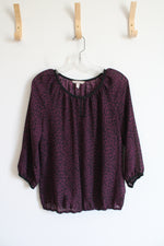 Banana Republic Purple & Black Dotted Long Sleeved Top | M Petite