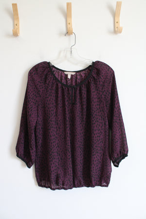 Banana Republic Purple & Black Dotted Long Sleeved Top | M Petite
