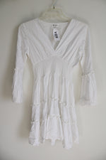 NEW Missander White Cotton Flare Sleeve Boho Dress | S/M