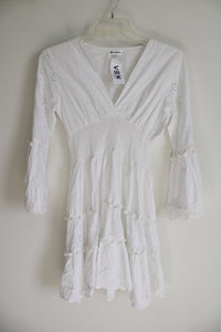 NEW Missander White Cotton Flare Sleeve Boho Dress | S/M