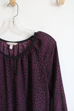 Banana Republic Purple & Black Dotted Long Sleeved Top | M Petite