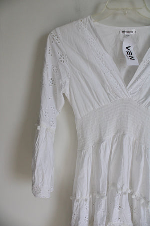 NEW Missander White Cotton Flare Sleeve Boho Dress | S/M