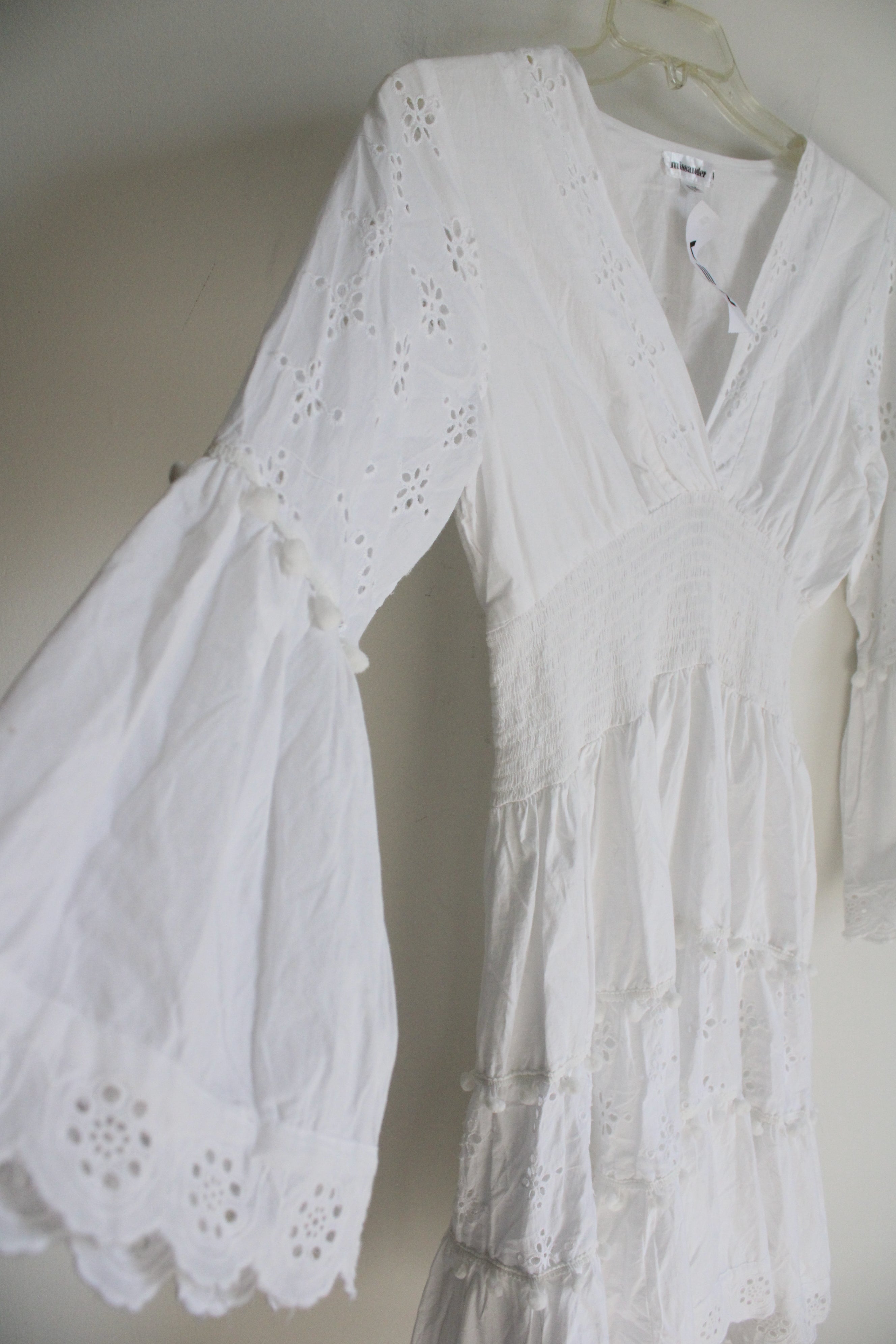 NEW Missander White Cotton Flare Sleeve Boho Dress | S/M