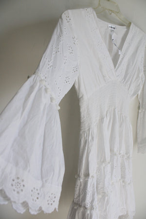 NEW Missander White Cotton Flare Sleeve Boho Dress | S/M