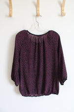 Banana Republic Purple & Black Dotted Long Sleeved Top | M Petite