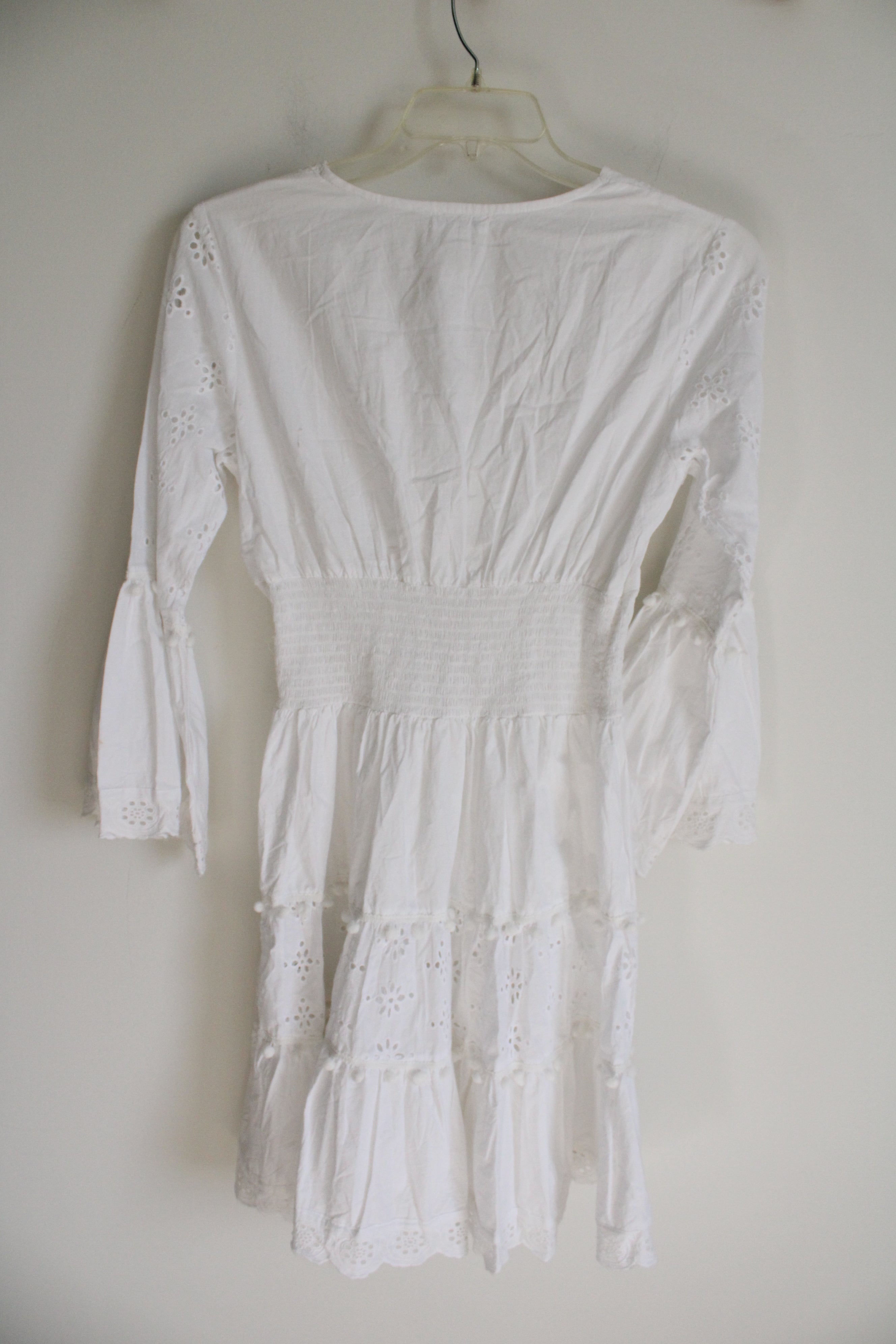 NEW Missander White Cotton Flare Sleeve Boho Dress | S/M