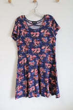 Joe Boxer Blue Pink Floral Cross Strap Neck Knit Dress | XL