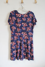 Joe Boxer Blue Pink Floral Cross Strap Neck Knit Dress | XL