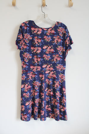 Joe Boxer Blue Pink Floral Cross Strap Neck Knit Dress | XL