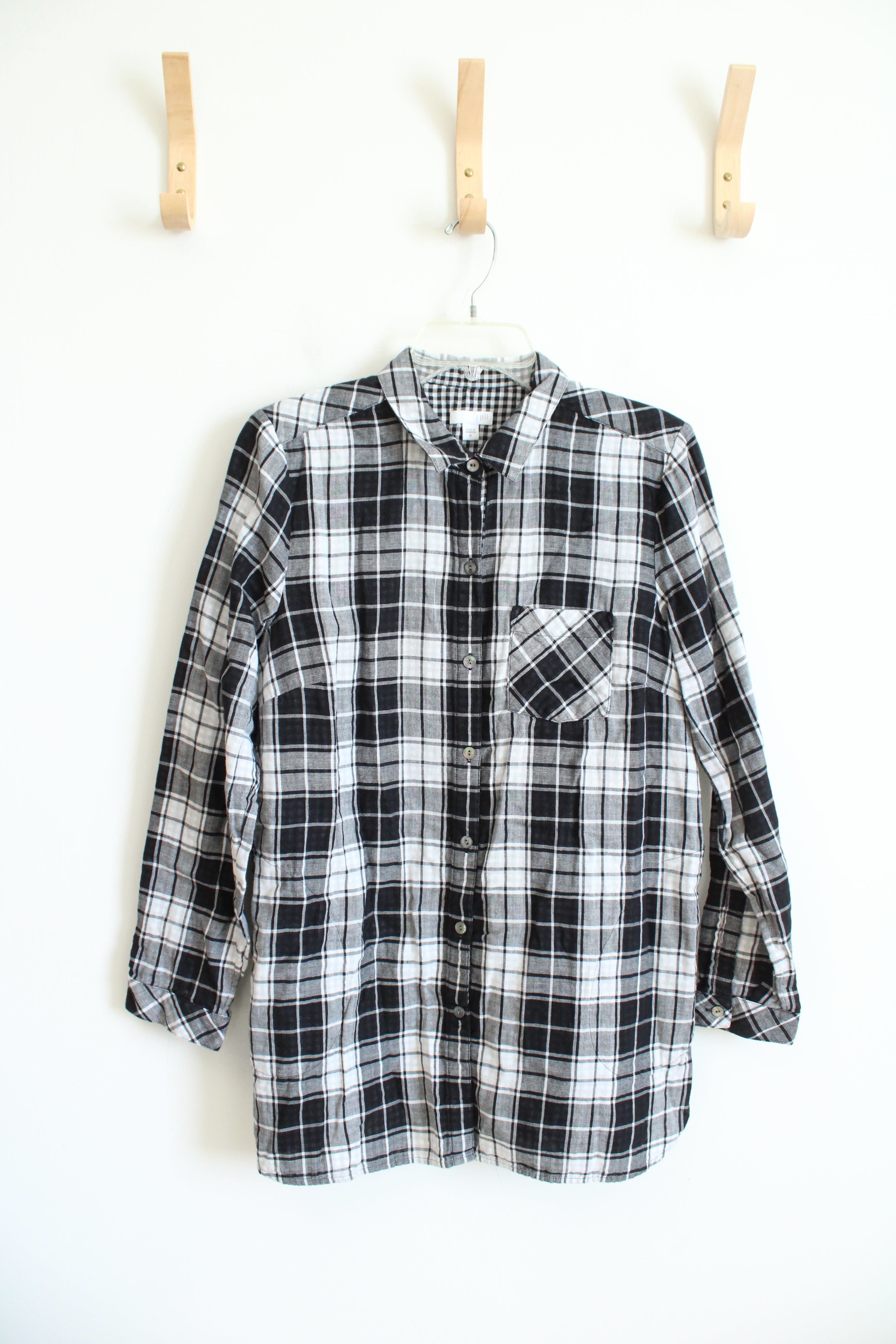 J.Jill Black & White Plaid Button Down Long Sleeved Top | M