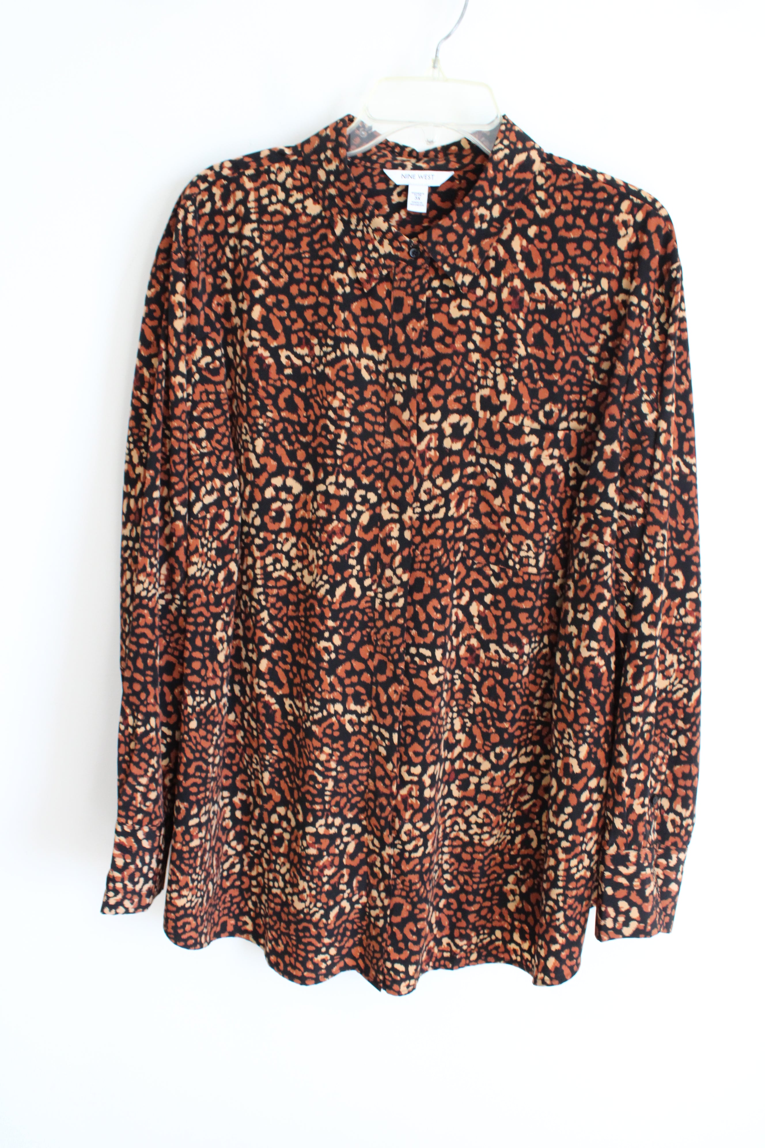 Chaus Brown Leopard Print Button Down Blouse | 3X