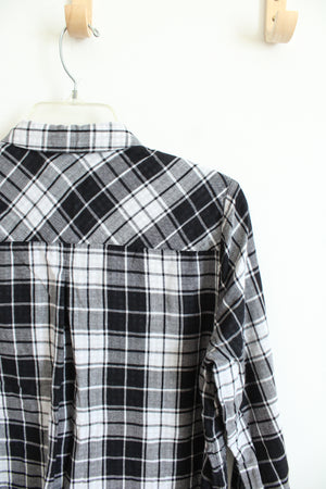 J.Jill Black & White Plaid Button Down Long Sleeved Top | M