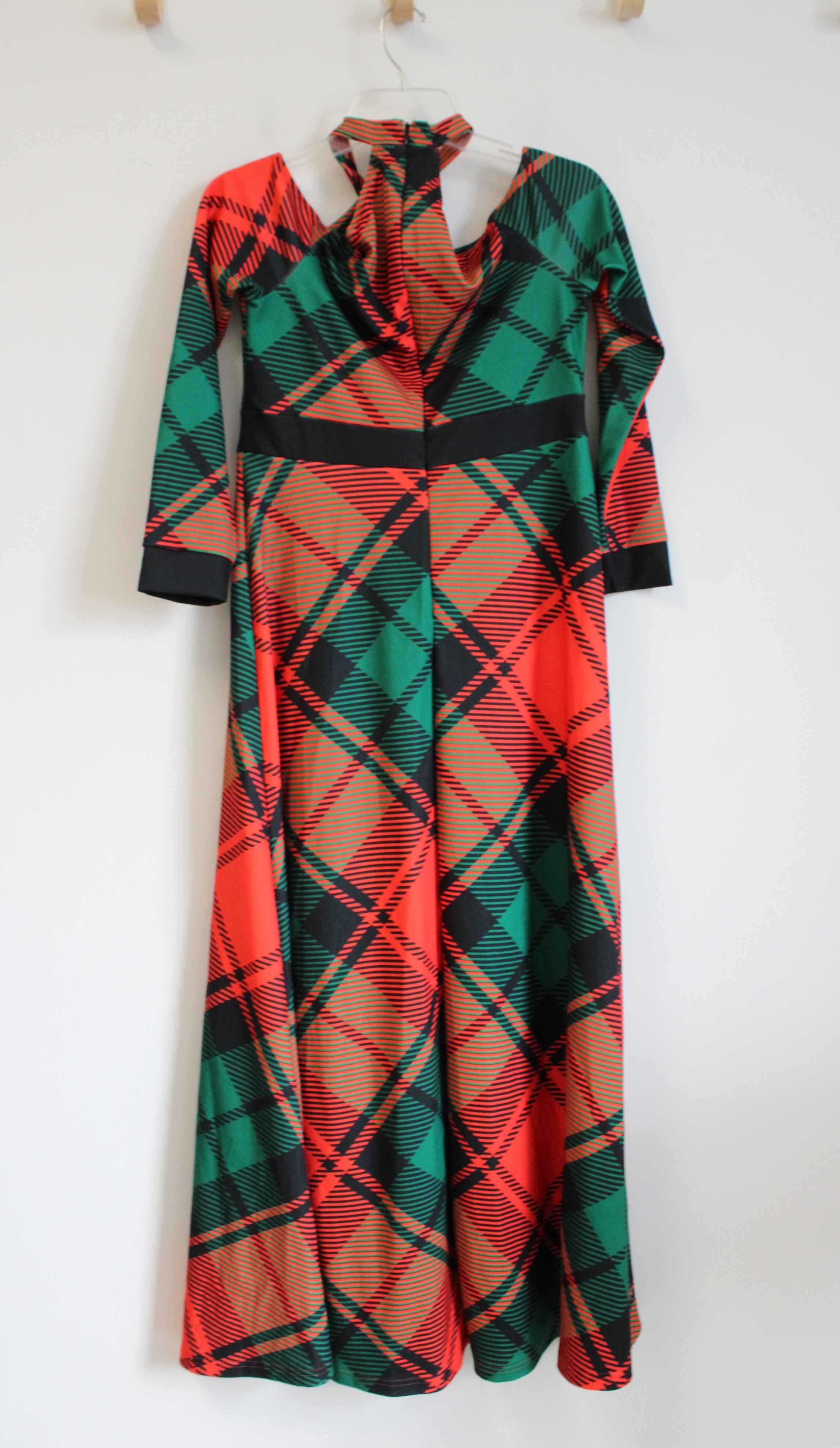 Shein Red Green Plaid Criss-Cross Halter Neck Off-The-Shoulder Maxi Dress | L