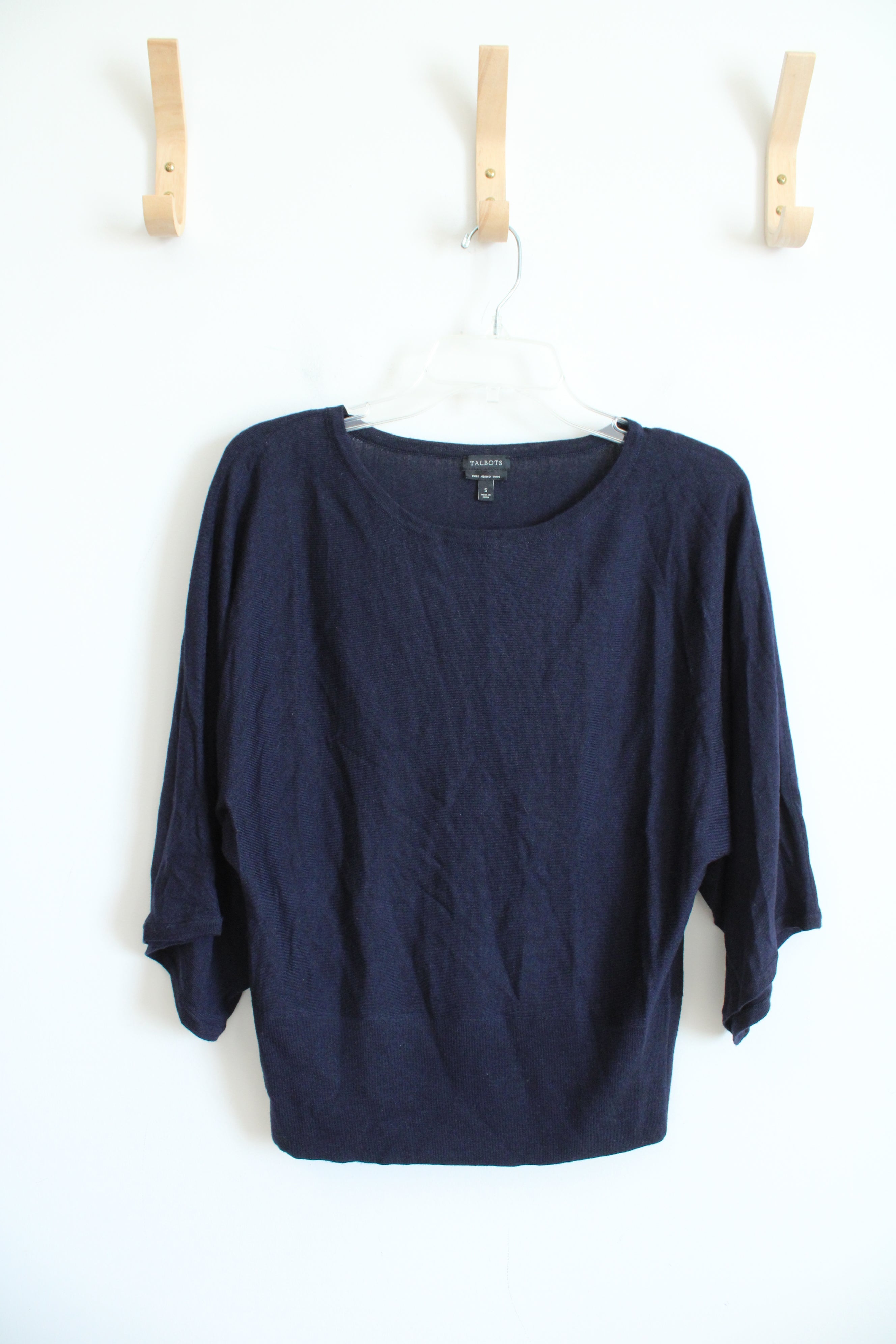 Talbots Navy Wide Sleeve Pure Merino Wool Top | S