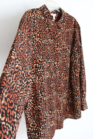 Chaus Brown Leopard Print Button Down Blouse | 3X