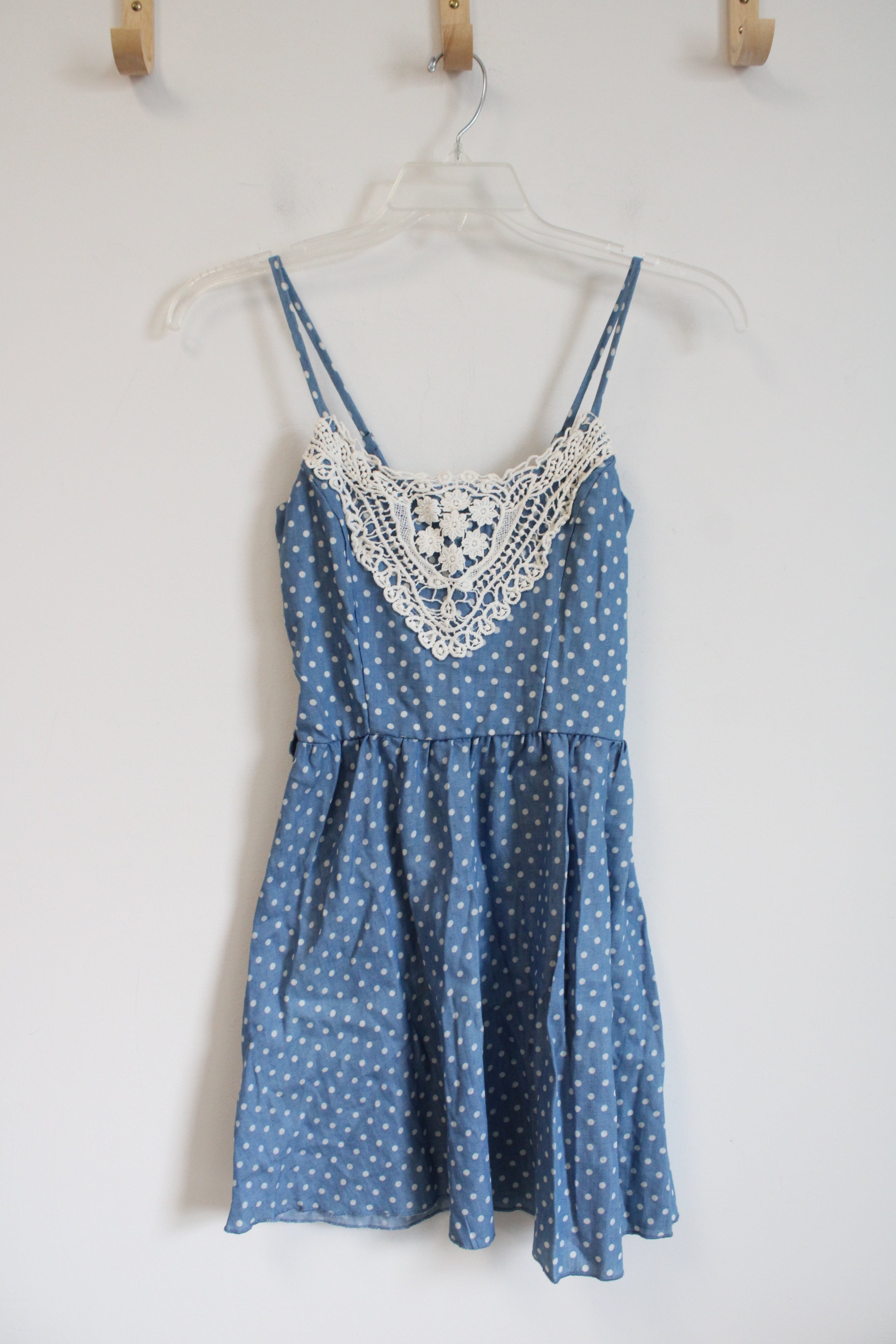 Rue 21 Blue Chambray & White Polka Dot Lace Dress | S