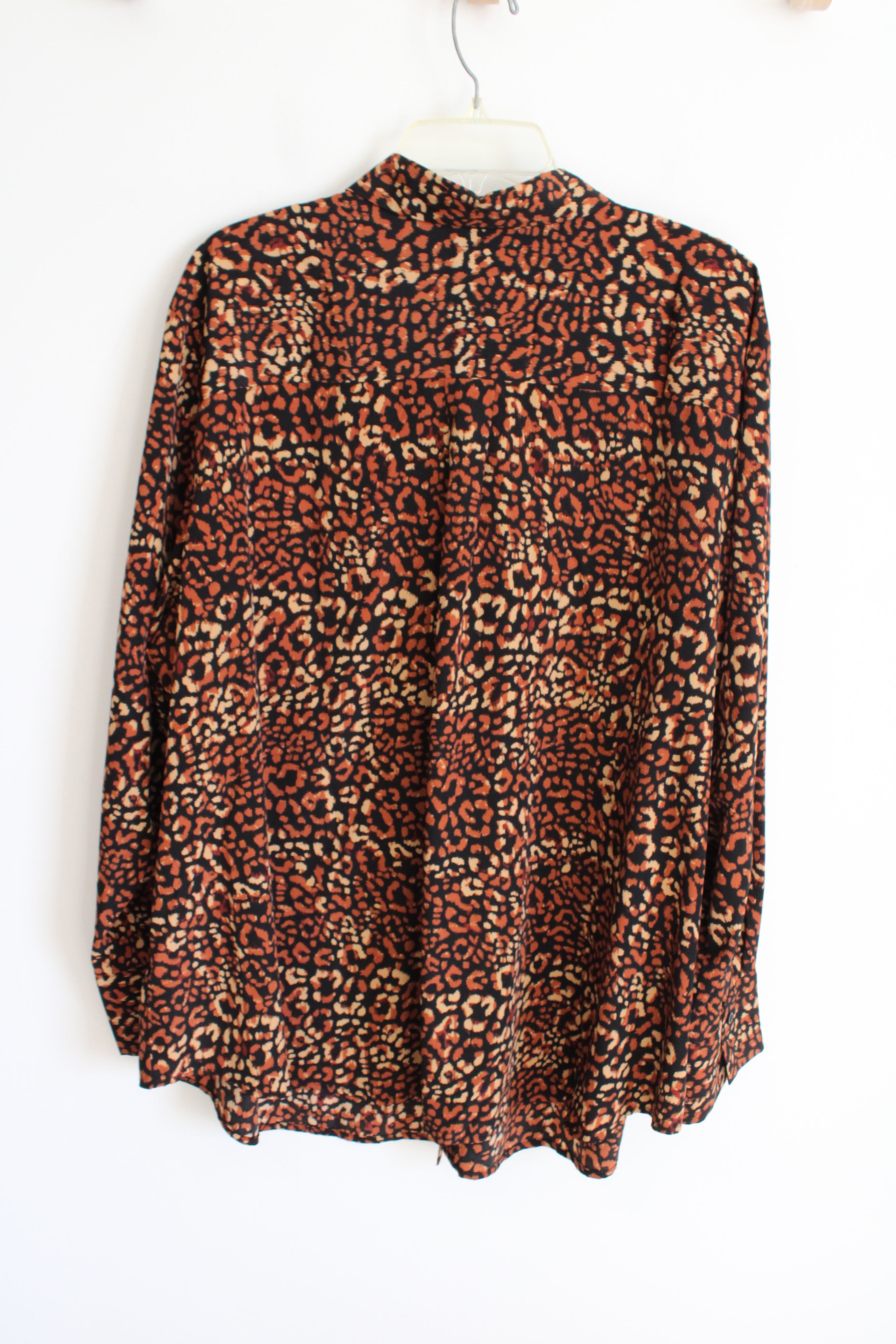 Chaus Brown Leopard Print Button Down Blouse | 3X