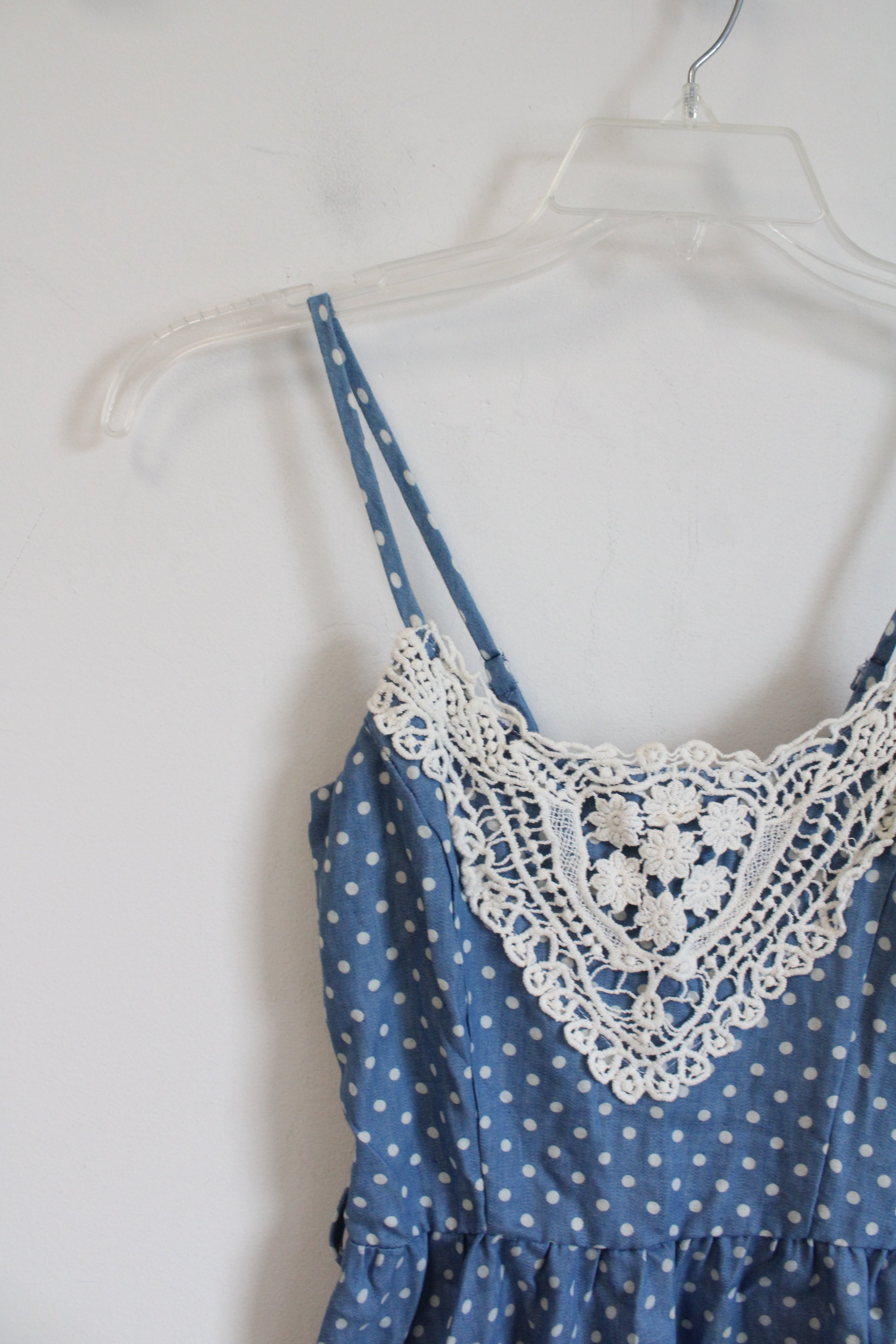 Rue 21 Blue Chambray & White Polka Dot Lace Dress | S